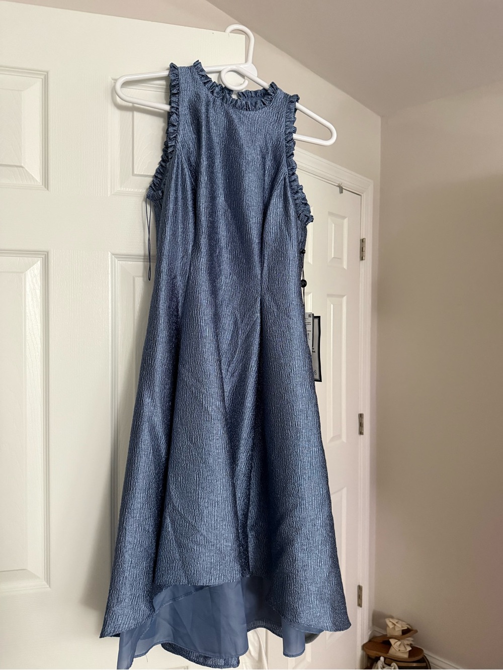 NWT Adrianna Papell Shimmery Steel-Blue Midi Fit-and-Flare Dress SIZE 2